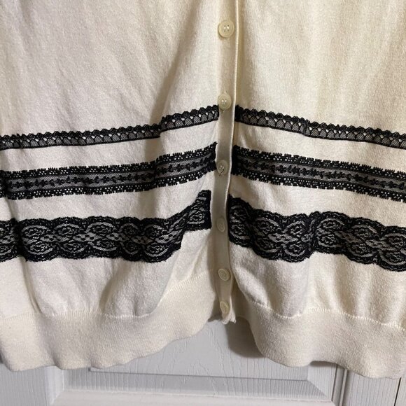 Lane Bryant Womens Cream Black Striped Lace Button 3/4 Sleeve Cardigan 22/24 - Picture 4 of 6
